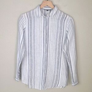 Lafayette 148 New York Striped Linen Button Down Shirt